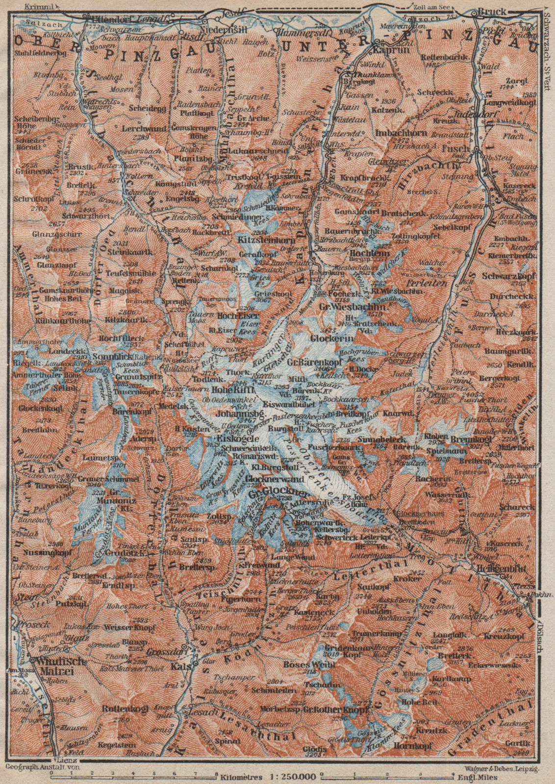 GLOCKNERGRUPPE. HOHE TAUERN. UNTERPINZGAU. Kaprun Matrei Grossdorf 1911 map